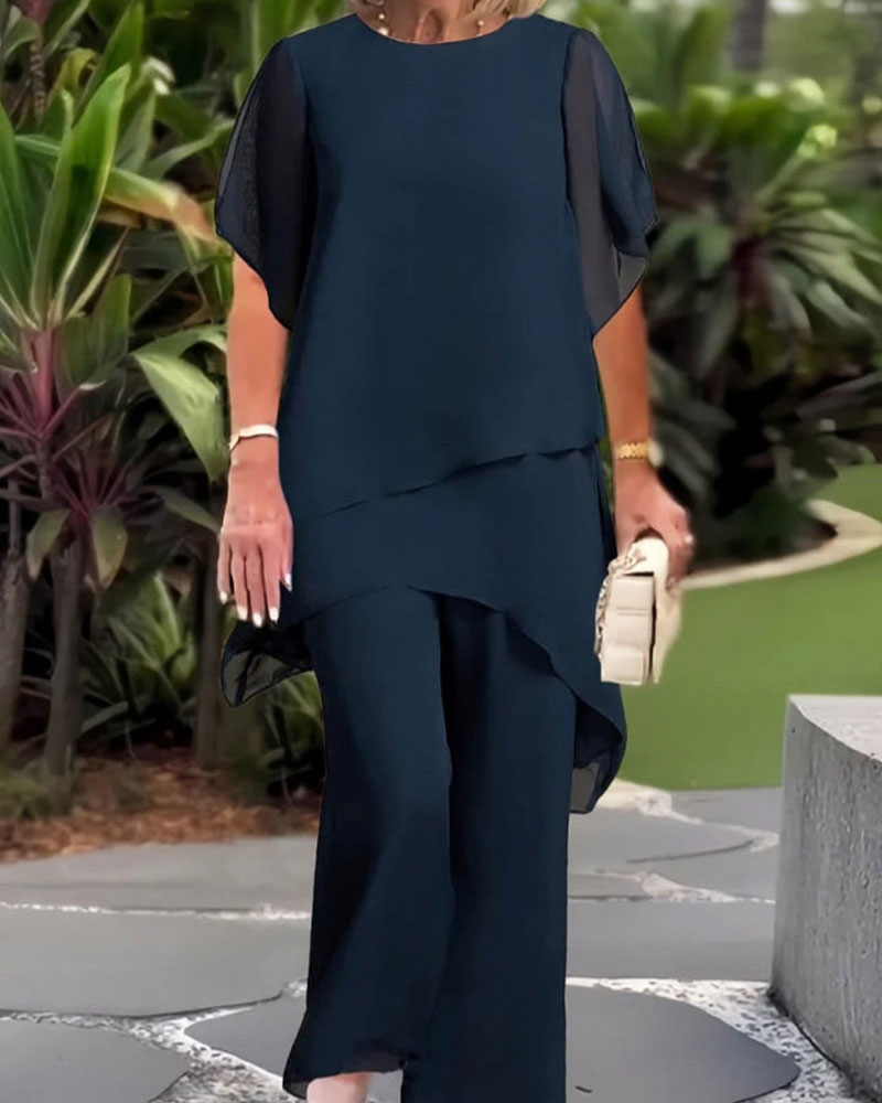 Sett Sjiffong Asymmetrisk Topp Bredt Ben Bukser