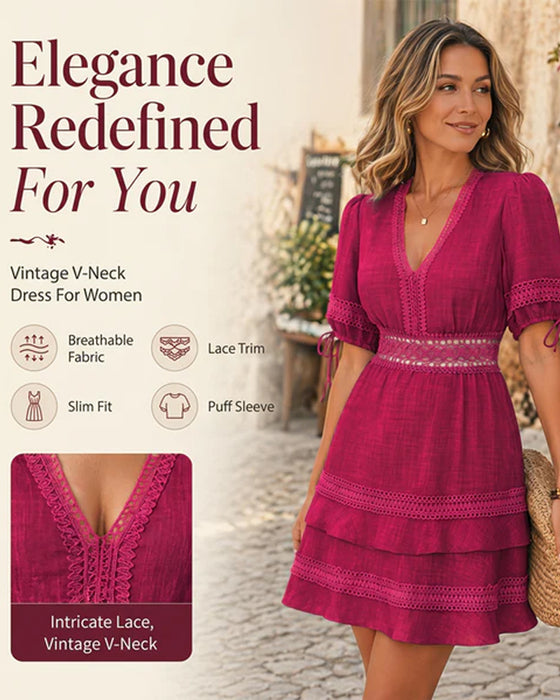 Kjole V-Hals Lagdelt Solid Blonder Patchwork