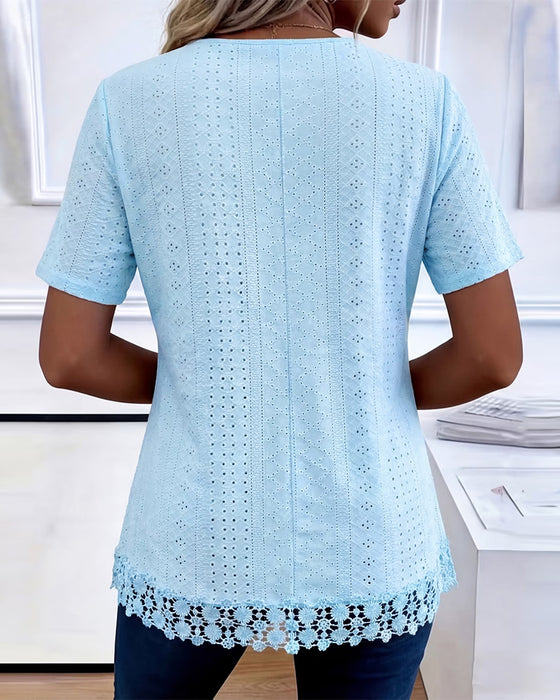 Bluse V-Hals Gjennombrutt Heklet