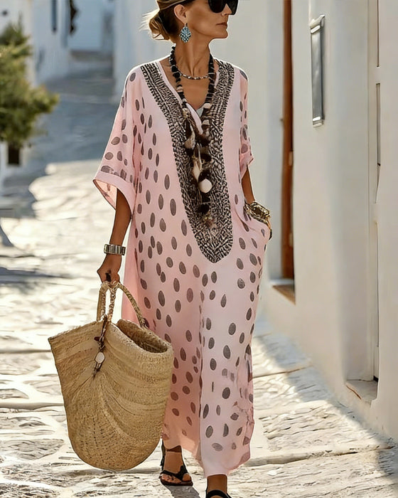 Kjole V-Hals Prikket Resort Trykk