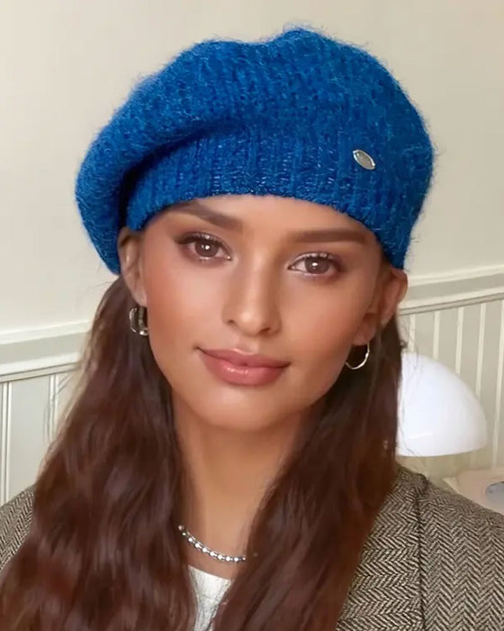 Dame Ensfarget Strikket Beret Lue