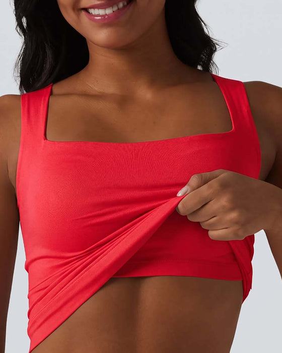 Tank Top Ensfarget Firkantet Hals Innbygd Bh