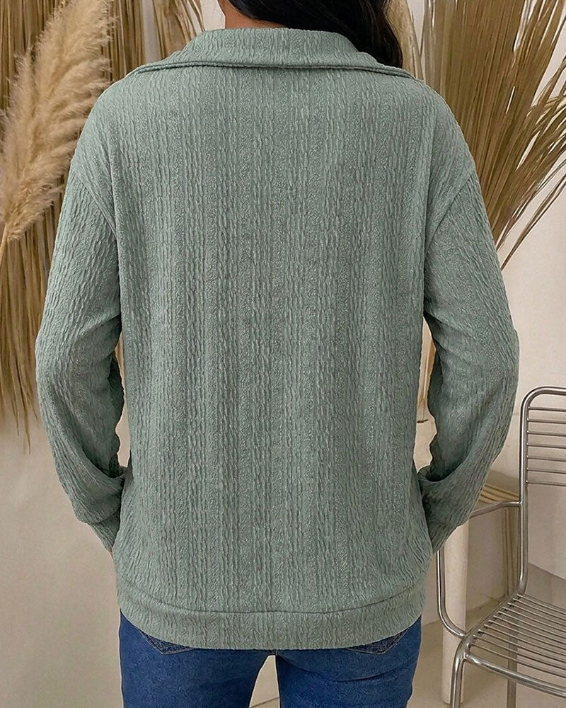 Topp Nedbrettet Krage Diagonal Glidelås Lang Erm