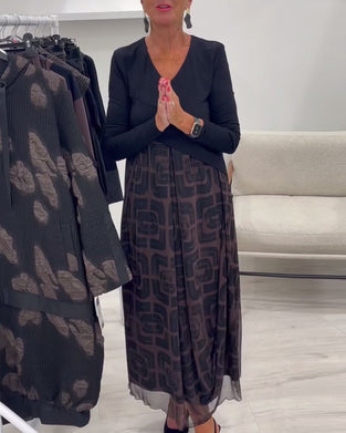 Kjole V-Utskjæring Langermet Lappet Arbeid