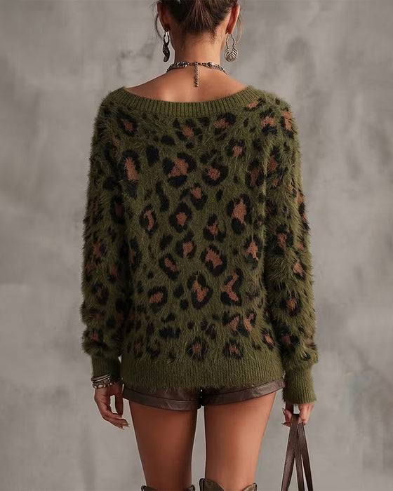 Genser Off-Shoulder Leopardskrekk Langermet