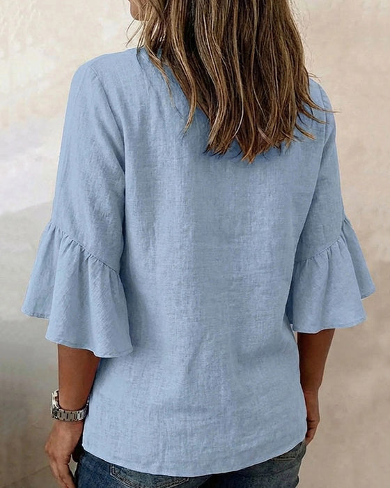 Bluse Utvidet Erme V-Hals