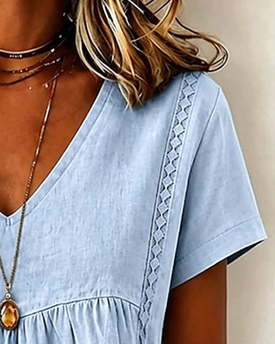 Bluse V-Hals Rynket Kort Erme