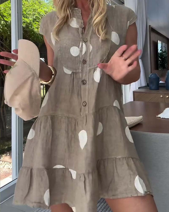 Kjole Prikket Knapp Foran A-Linje