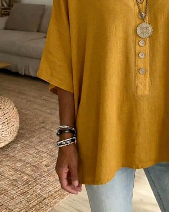 Bluse Ensfarget V-Hals Flaggermuserme