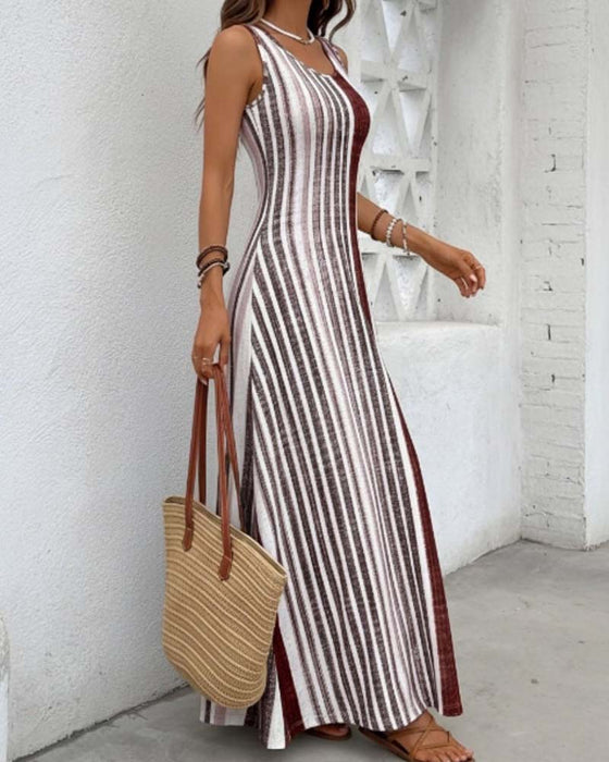 Kjole Ermeløs Fargerik Stripe