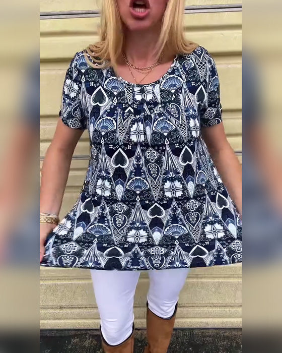 T-skjorte med rund hals og trykk, avslappet retro-print