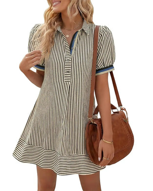 Kjoler Stripe Puff Erme Polo Krage