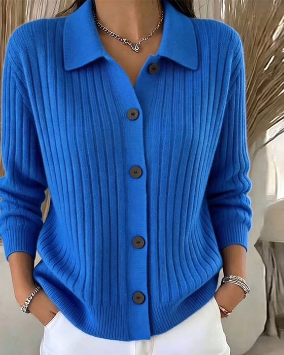 Cardigan Knappet Ribbet Jakkeslag