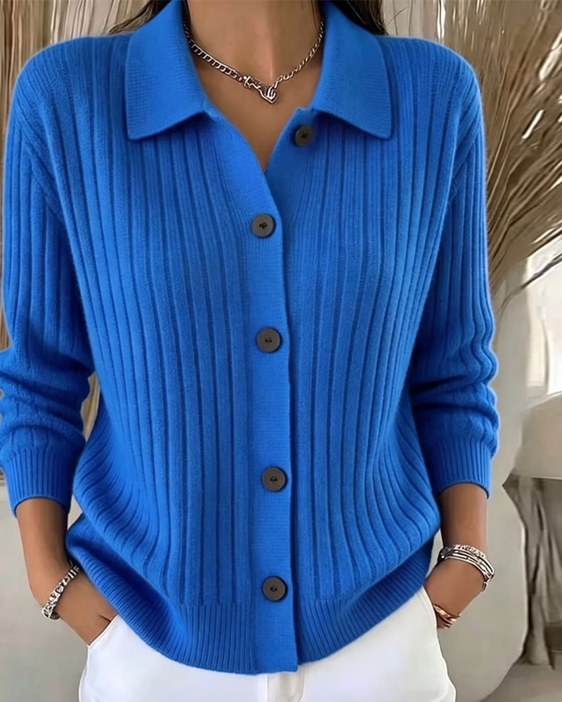 Cardigan Knappet Ribbet Jakkeslag