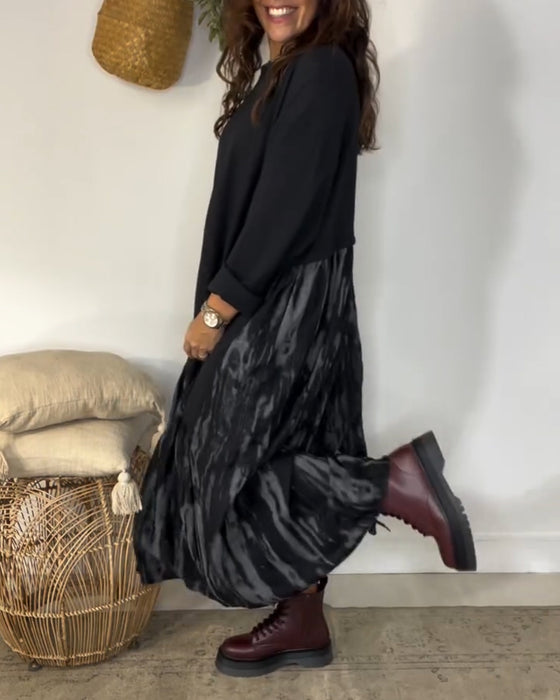 Kjole Rund Hals Uregelmessig Lappeteppetrykk