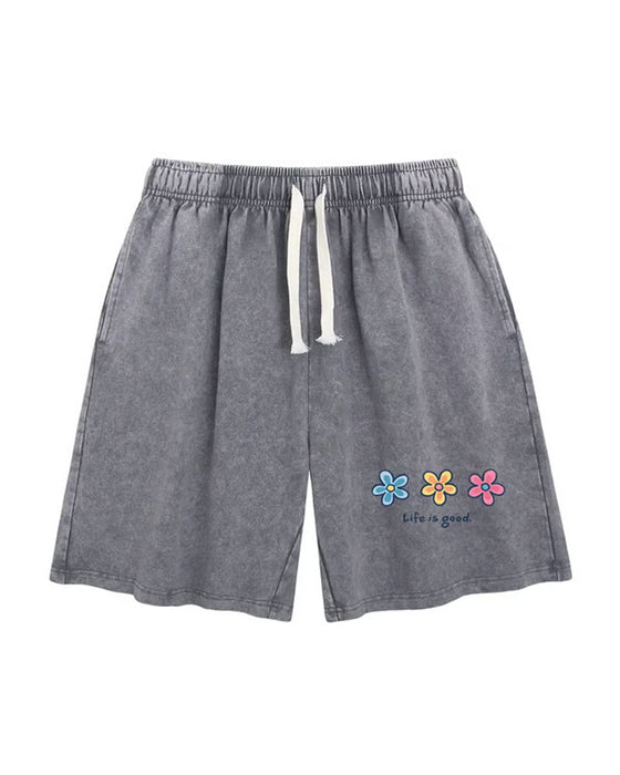 Shorts Blomstertrykk Elastisk Snøring