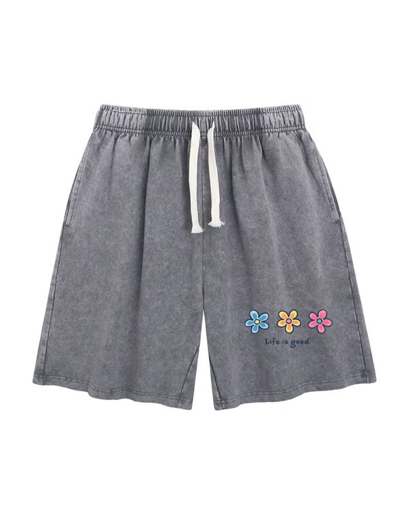 Shorts Blomstertrykk Elastisk Snøring
