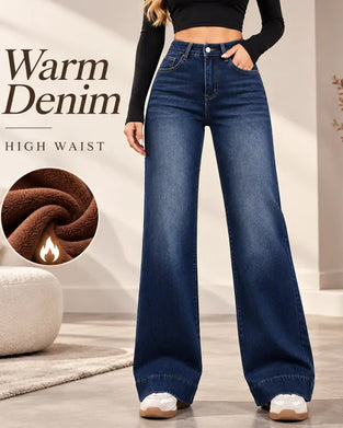 Jeans med fleecefôr, brede ben