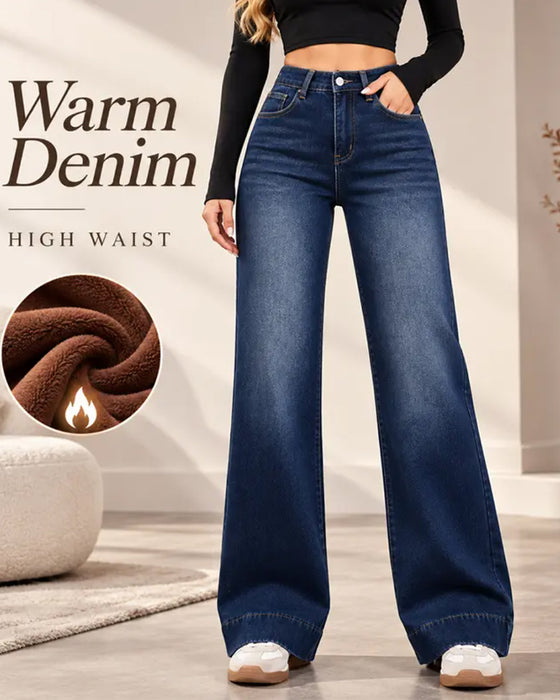 Jeans med fleecefôr, brede ben