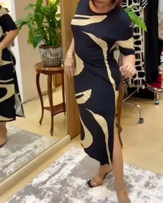 Lekers kjole med print og spalte