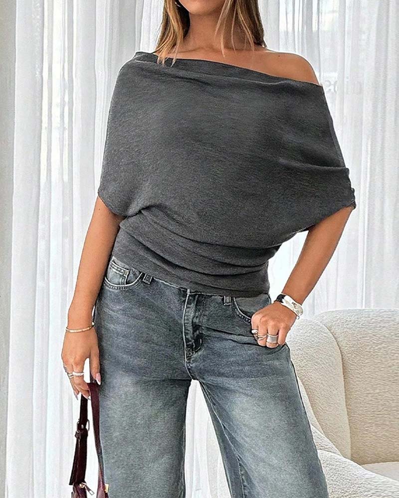 Bluse Flagermuserme Off-Shoulder Ensfarget