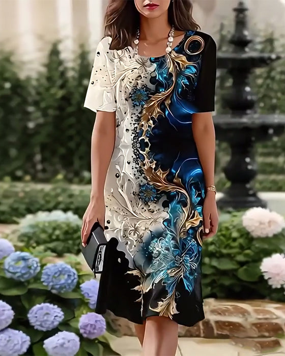 Kjole Rund Hals Trykt Ret