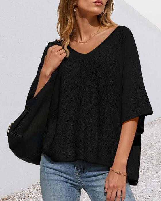 T-Shirt V-Hals Flaggermus Erme Solid