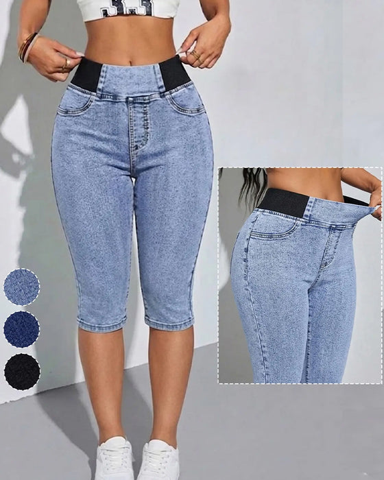 Jeans Elastisk Midje Croppet