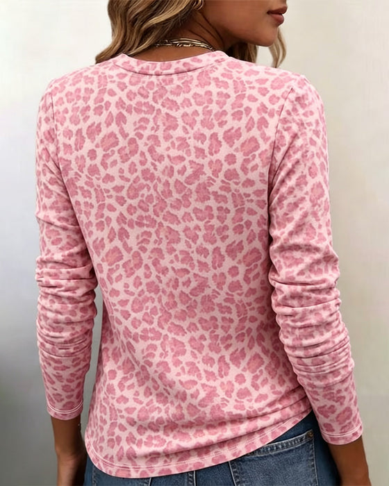 T-Skjorte Rund-Hals Leopard Langermet