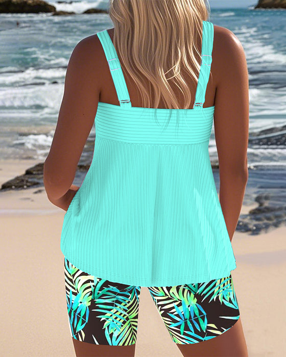 Tankini Stripet Vest Med Trykte Strandbukser