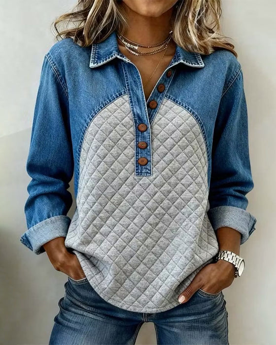 Sweatshirt Denim Patchwork Stilig