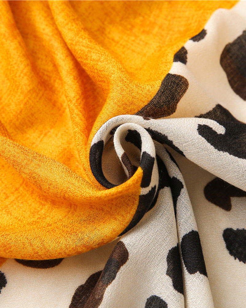 Dame Skjerf Leopard Lappeteppe Trykk Frynser Sjal