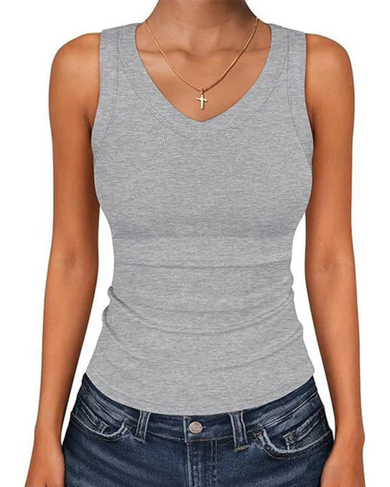 Tanktop V-Hals Ribbet Ensfarget