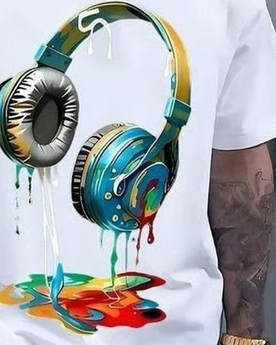 Herrer T-Skjorte Graffiti Hodetelefontrykk