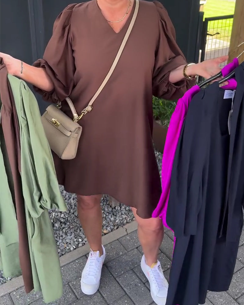Kjole Med V-Hals Og Puffermer Rett Modell