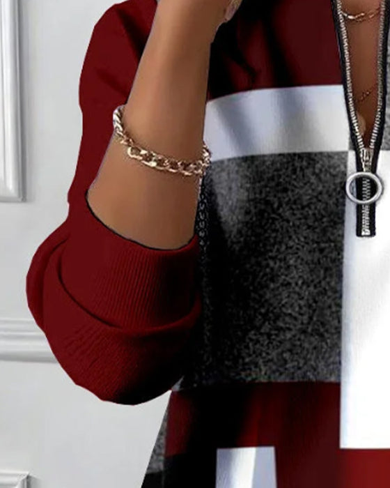 Avslappet Sweatshirt Med Halv Glidelås Og Trykk