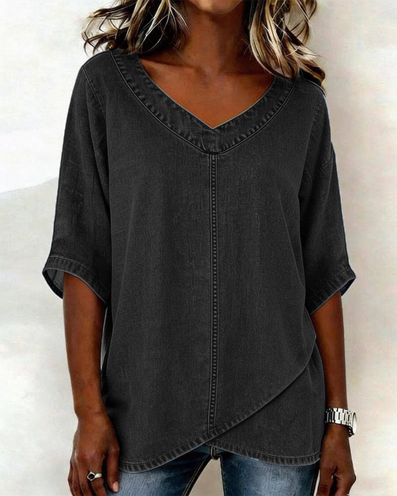 Topp V-Hals Uformell Denim