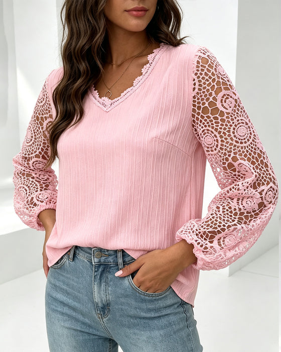 Bluse V-Hals Lanterne Erme Casual