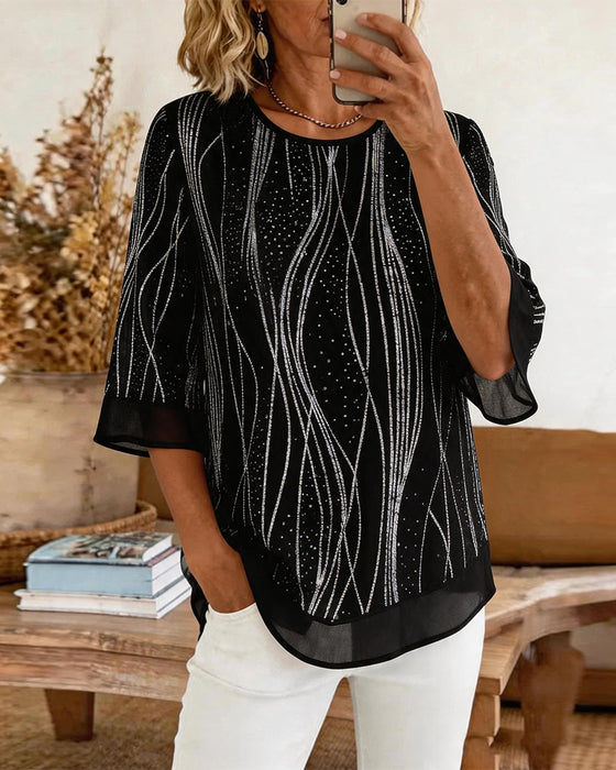 Bluse Mote Trykk Rund Hals Avslappet