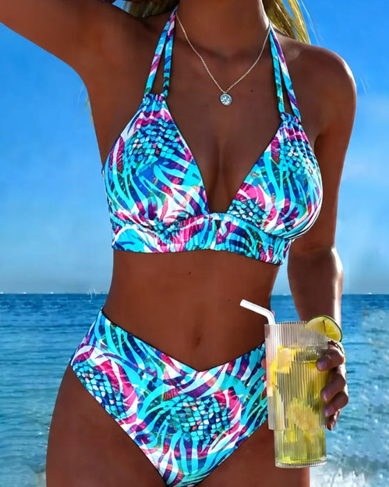 Bikini Trykt Halsringning Todelt