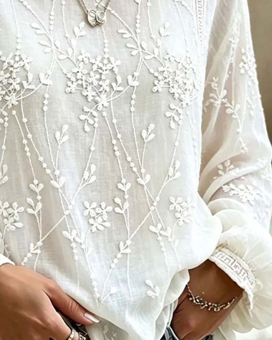 Bluse Tredimensjonal Blomst Lanterne Erme