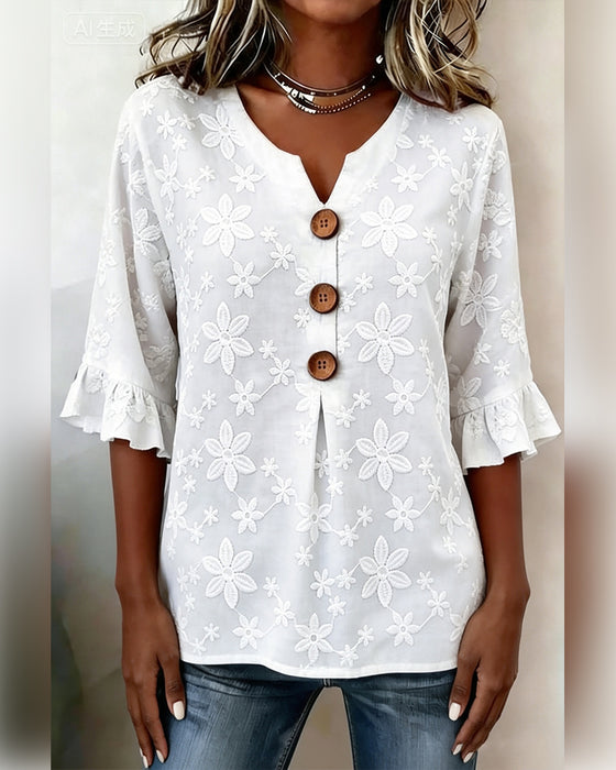 Blouse Volangklokearm Margeritjakquard