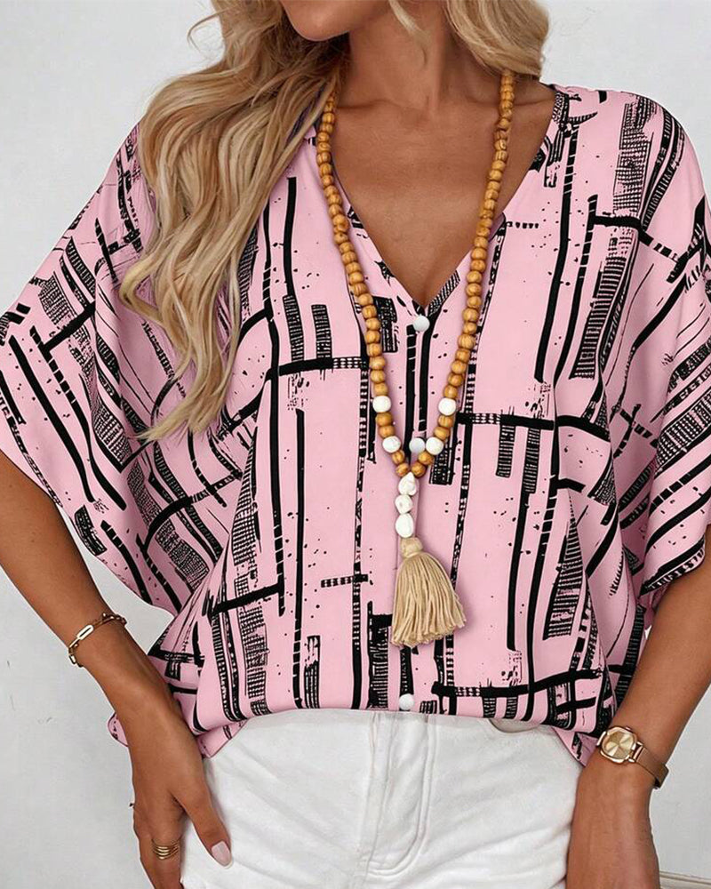 Bluse V-Hals Linje Flaggermus Erme