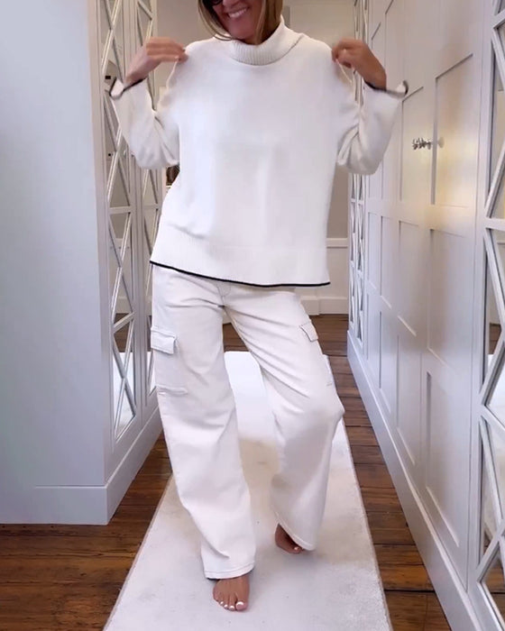 Pullover med høy nakke og lang erme