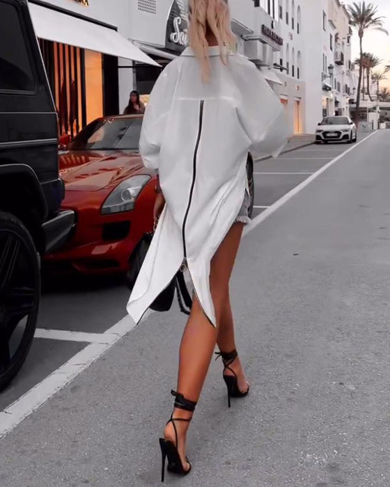 Ensfarget casual skjorte med jakkeslag