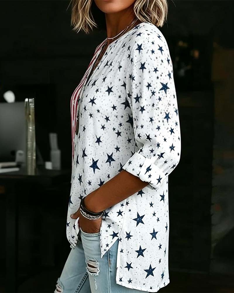 Bluse V-hals Trekvartsermer
