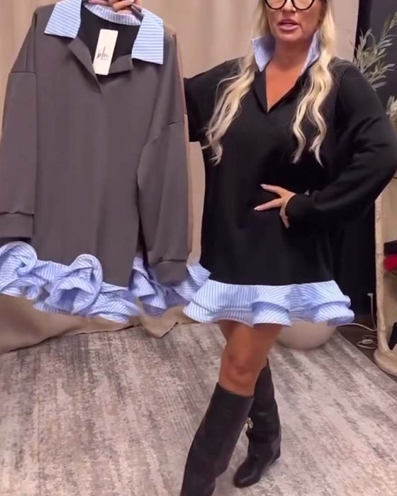 Kjole Krage Patchwork Volang