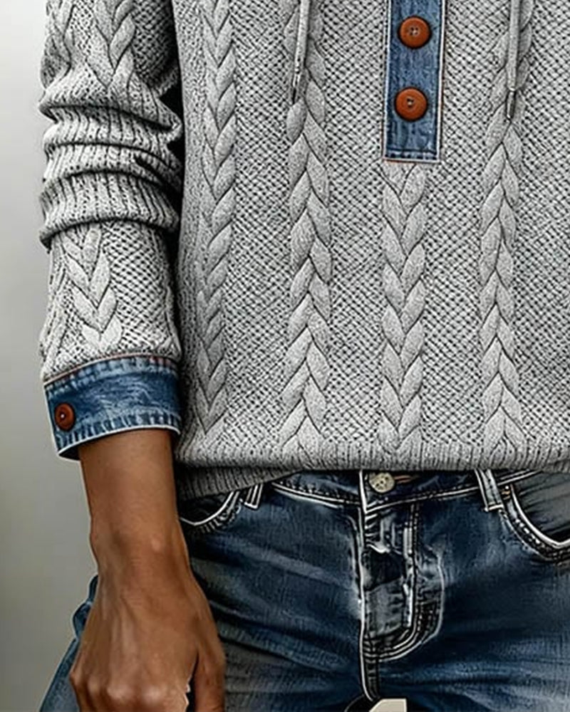 Fargeblokkert Langermet Hettegenser Med Knapper