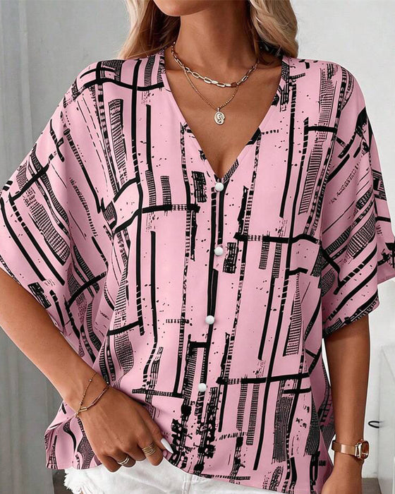 Bluse V-Hals Linje Flaggermus Erme