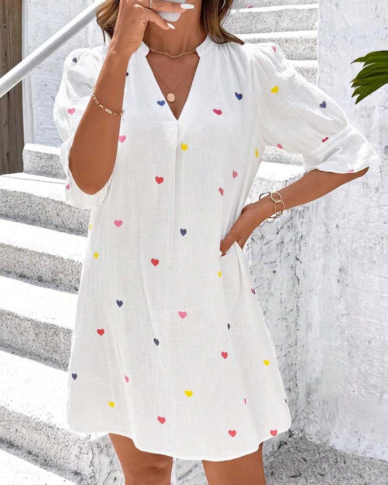 Kjole Fargerik Hjertetrykk V-Hals